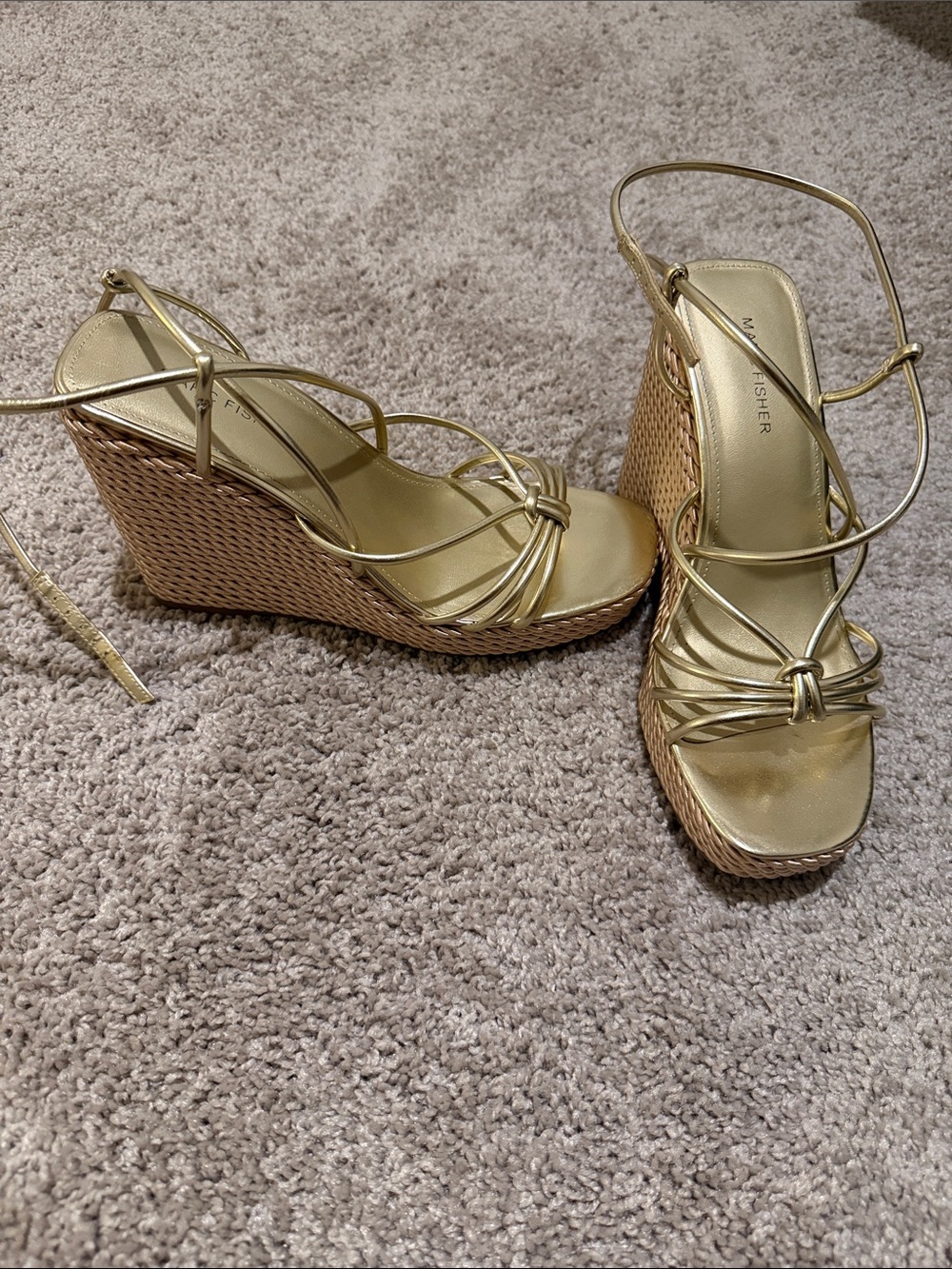 Marc Fisher Metallic Gold Strappy Wedge Sandals